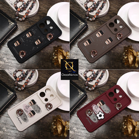 Oppo Reno 5 5G Cover - Maroon - D2 - Cute 3D Donut Coffee Soft Silicon Case with Camera Protection