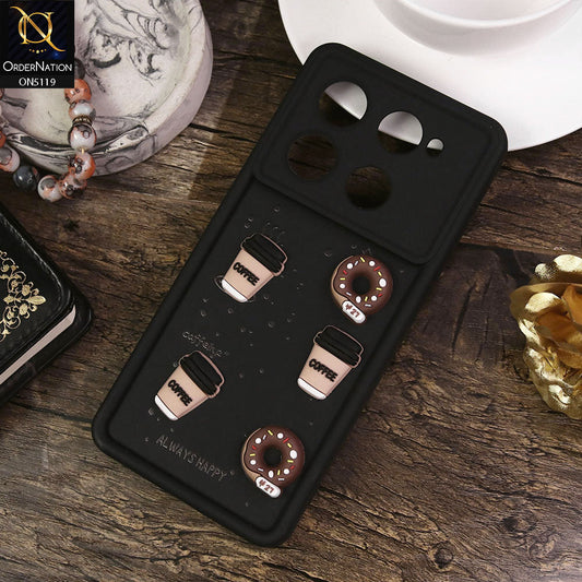 Infinix Note 40 Cover - Black - Design1 - Cute 3D Donut Coffee Soft Silicon Case with Camera Protection