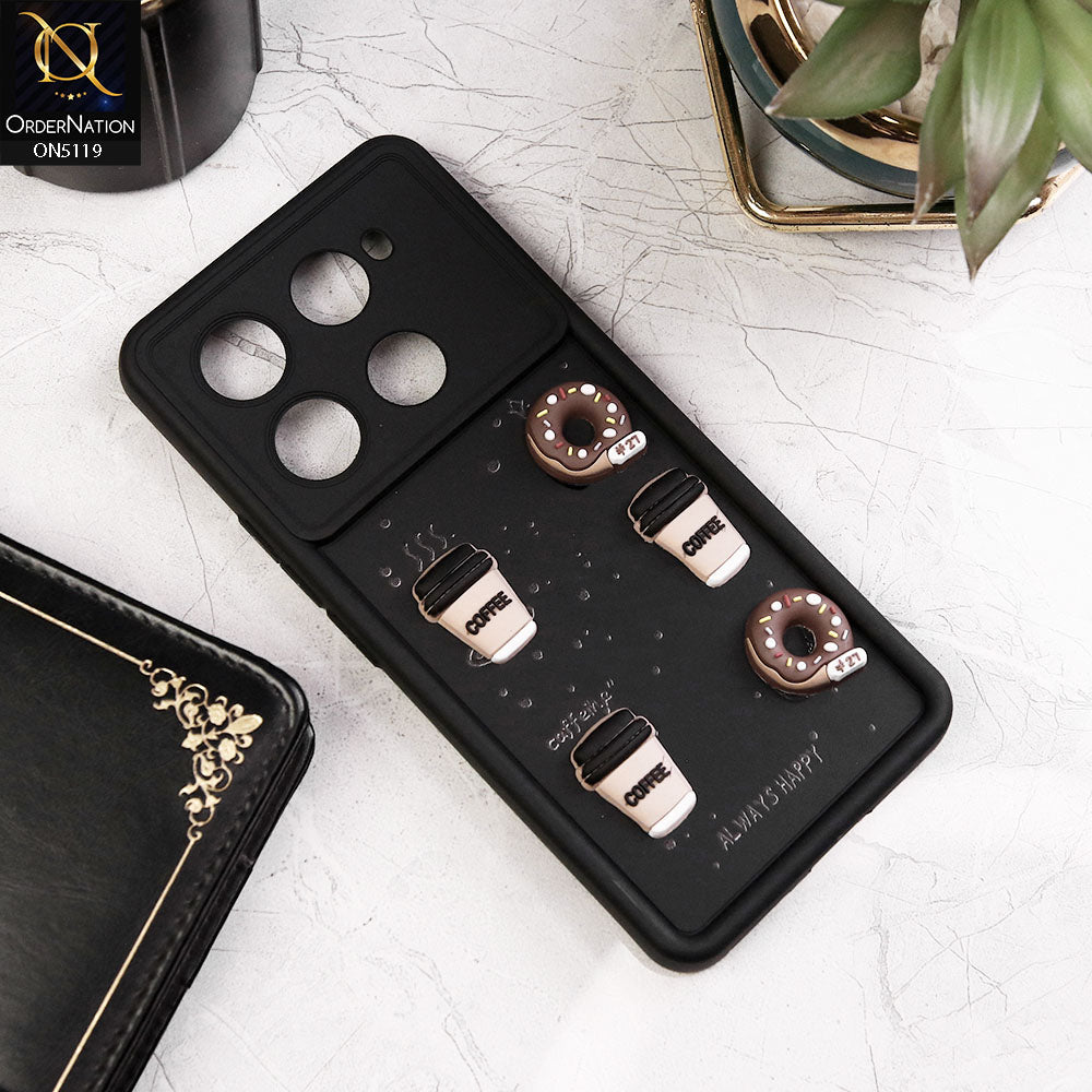 Infinix Note 40 Pro Plus Cover - Black - Design1 - Cute 3D Donut Coffee Soft Silicon Case with Camera Protection