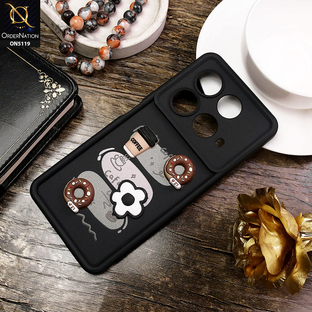 Infinix Note 40 Cover - Black - D2 - Cute 3D Donut Coffee Soft Silicon Case with Camera Protection