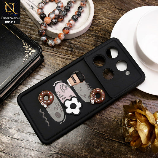 Infinix Note 40 Pro Cover - Black - D2 - Cute 3D Donut Coffee Soft Silicon Case with Camera Protection