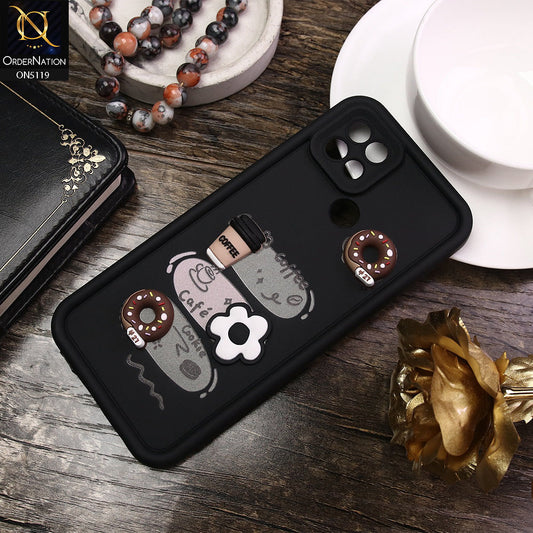 Oppo A15s Cover - Black - D2 - Cute 3D Donut Coffee Soft Silicon Case with Camera Protection
