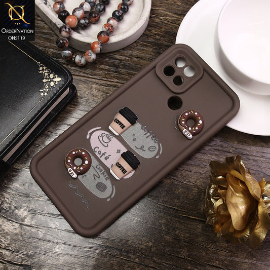 Oppo A15s Cover - Brown -D2 - Cute 3D Donut Coffee Soft Silicon Case with Camera Protection