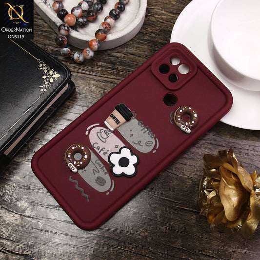 Oppo A15s Cover - Maroon - D2 - Cute 3D Donut Coffee Soft Silicon Case with Camera Protection