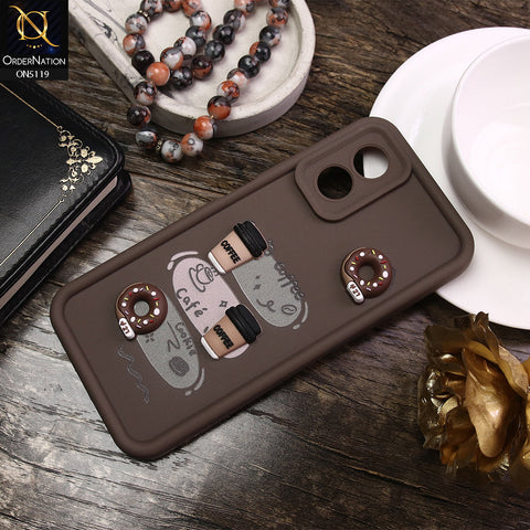 Oppo A18 Cover - Brown - D2 - Cute 3D Donut Coffee Soft Silicon Case with Camera Protection
