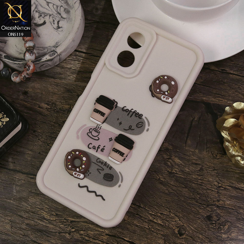 Oppo A18 Cover - White - Design 2 - Cute 3D Donut Coffee Soft Silicon Case with Camera Protection