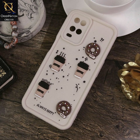 Oppo A54 4G Cover - White - Design 1 - Cute 3D Donut Coffee Soft Silicon Case with Camera Protection