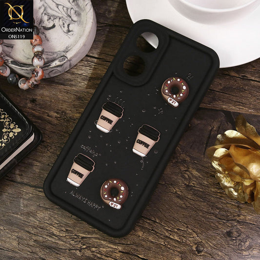 Oppo A78 4G Cover - Black - Design 1 - Cute 3D Donut Coffee Soft Silicon Case with Camera Protection