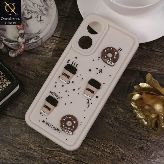 Oppo A78 4G Cover - White - Design 1 - Cute 3D Donut Coffee Soft Silicon Case with Camera Protection