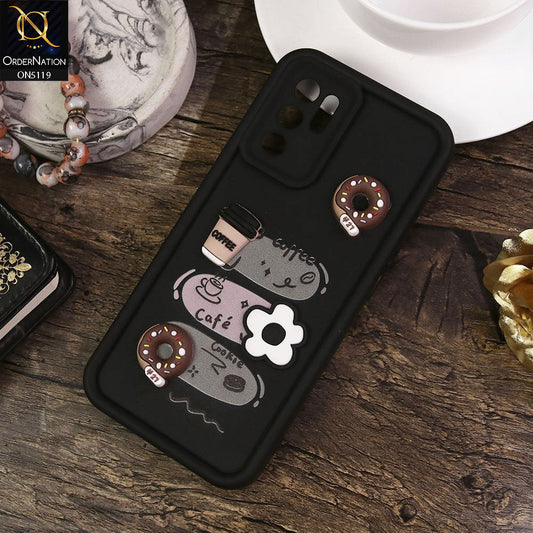 Oppo Reno 6 Cover - Black - Design 2 - Cute 3D Donut Coffee Soft Silicon Case with Camera Protection