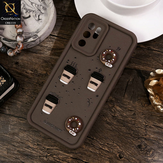 Oppo Reno 6 Cover - Brown - Design 1 - Cute 3D Donut Coffee Soft Silicon Case with Camera Protection