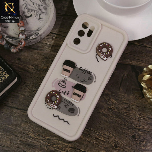 Oppo Reno 6 Cover - White - Design 2 - Cute 3D Donut Coffee Soft Silicon Case with Camera Protection