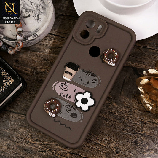 Xiaomi Poco C50 Cover - Brown - Design 2 - Cute 3D Donut Coffee Soft Silicon Case with Camera Protection