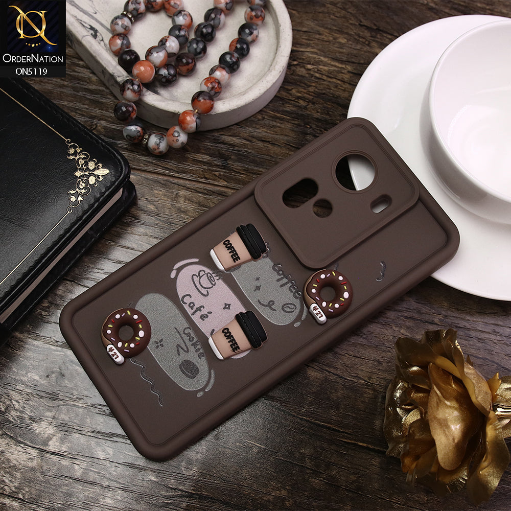 Oppo Reno 11 5G Cover - Brown - D2 - Cute 3D Donut Coffee Soft Silicon Case with Camera Protection