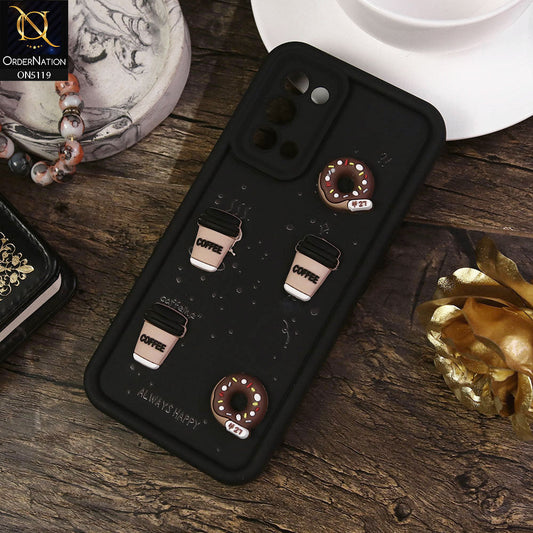 Oppo Find X3 Lite Cover - Black - Design 1 - Cute 3D Donut Coffee Soft Silicon Case with Camera Protection