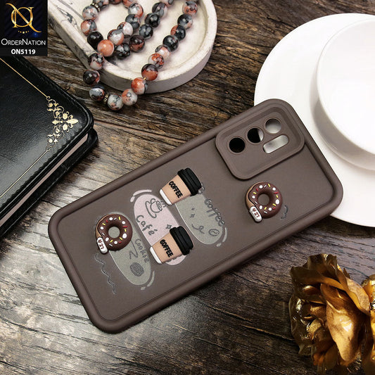 Oppo Reno 6 Cover - Brown - D2 - Cute 3D Donut Coffee Soft Silicon Case with Camera Protection