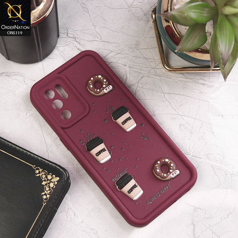 Oppo Reno 6 Cover - Maroon - Design1 - Cute 3D Donut Coffee Soft Silicon Case with Camera Protection