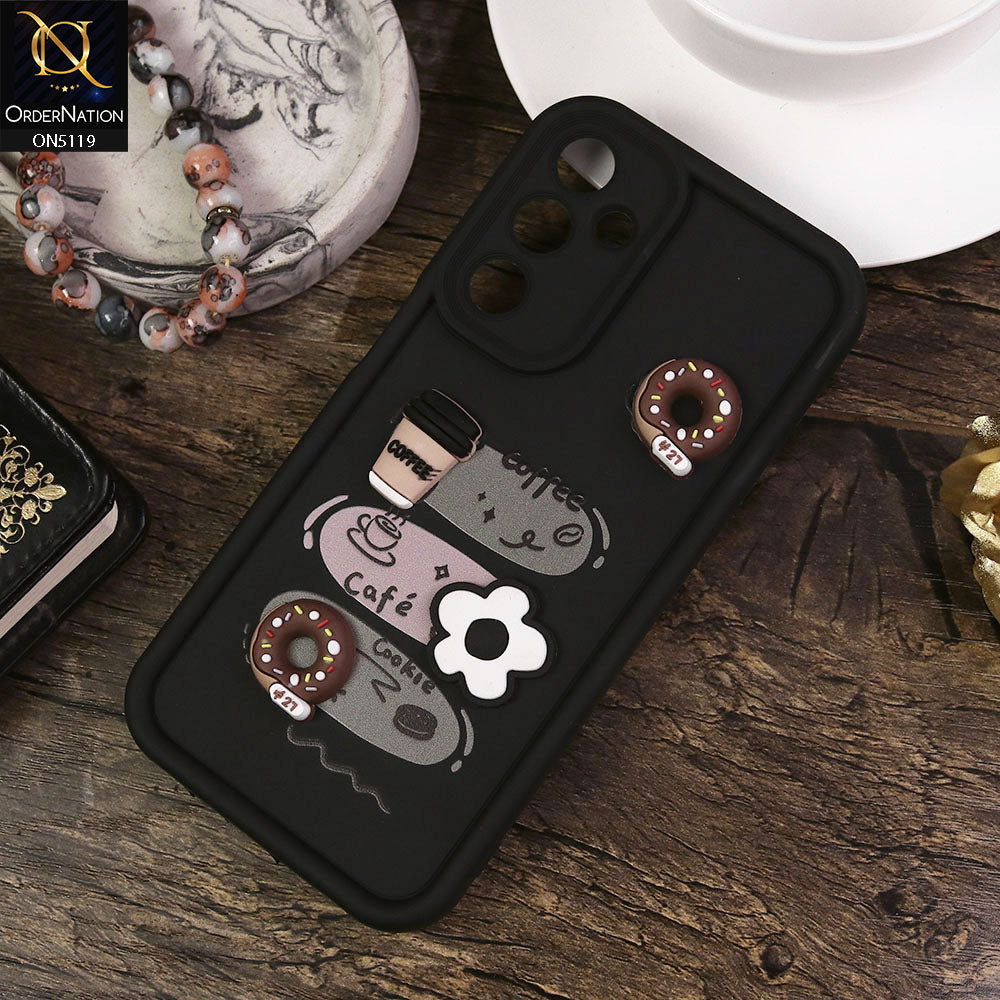 Samsung Galaxy A25 5G Cover - Black - Design 2 - Cute 3D Donut Coffee Soft Silicon Case with Camera Protection