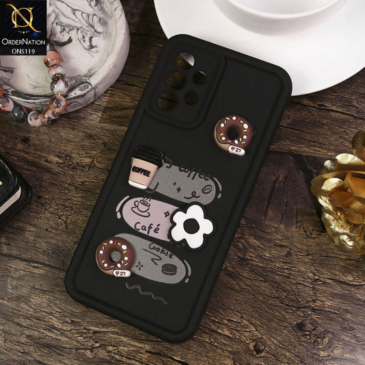 Samsung Galaxy A32 Cover - Black - Design 2 - Cute 3D Donut Coffee Soft Silicon Case with Camera Protection