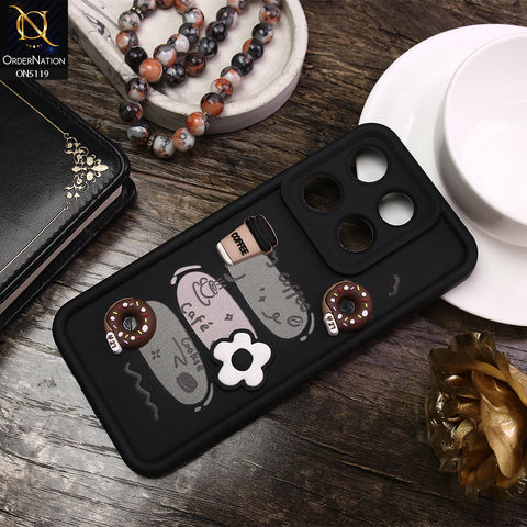 Infinix Smart 7 Cover - Black - D2 - Cute 3D Donut Coffee Soft Silicon Case with Camera Protection