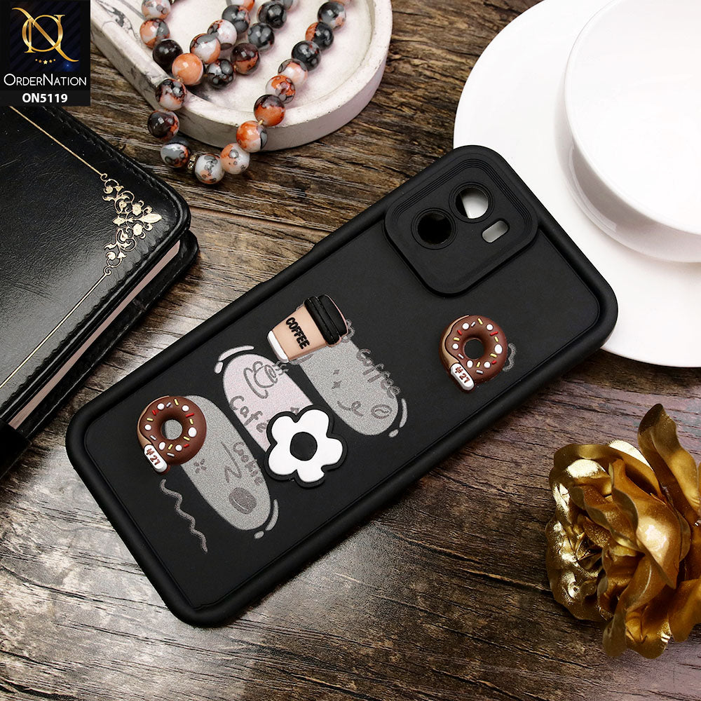 Vivo Y01 Cover - Black - D2 - Cute 3D Donut Coffee Soft Silicon Case with Camera Protection