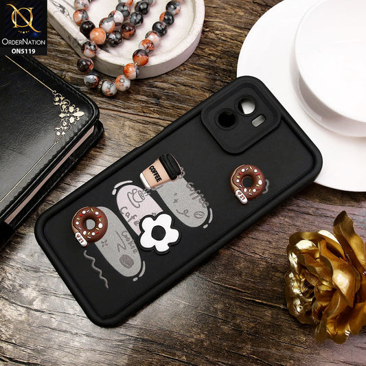 Vivo Y32t Cover - Black - D2 - Cute 3D Donut Coffee Soft Silicon Case with Camera Protection