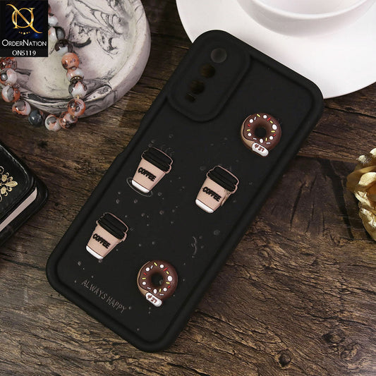 Vivo Y12a Cover - Black - Design 1 - Cute 3D Donut Coffee Soft Silicon Case with Camera Protection