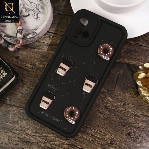 Vivo Y33s Cover - Black - Design 1 - Cute 3D Donut Coffee Soft Silicon Case with Camera Protection