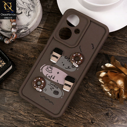 Vivo Y35m Plus Cover - Brown - Design 2 - Cute 3D Donut Coffee Soft Silicon Case with Camera Protection