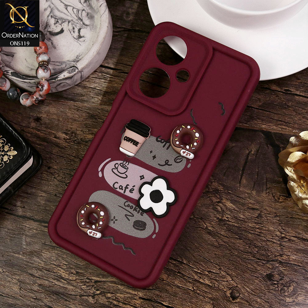 Vivo Y27 Cover - Maroon - Design 2 - Cute 3D Donut Coffee Soft Silicon Case with Camera Protection