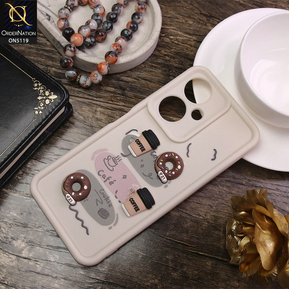 Vivo Y35 Plus Cover - White - D2 - Cute 3D Donut Coffee Soft Silicon Case with Camera Protection