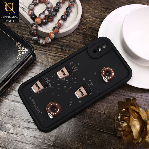 Vivo Y91 / Y95 Cover - Black - D1 - Cute 3D Donut Coffee Soft Silicon Case with Camera Protection