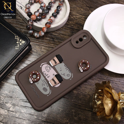 Vivo Y91 / Y95 Cover - Brown - D2 - Cute 3D Donut Coffee Soft Silicon Case with Camera Protection