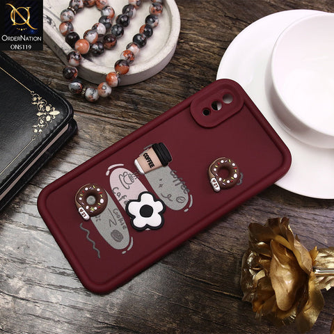 Vivo Y91 / Y95 Cover - Maroon - D2 - Cute 3D Donut Coffee Soft Silicon Case with Camera Protection