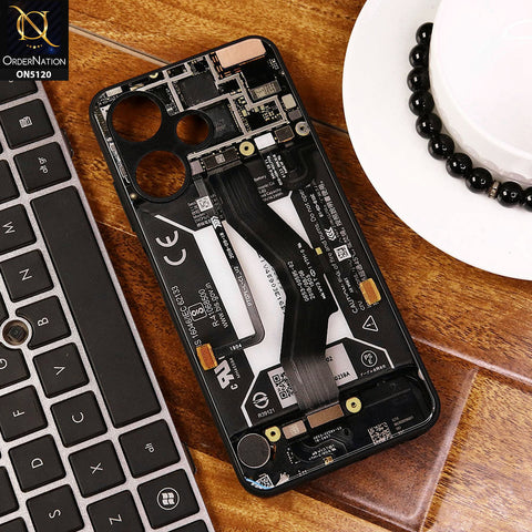 Infinix Hot 30i Cover - Design3 - Circuit Board Glass Case Series Soft Boards Anti-Fall With Camera Lens Protector