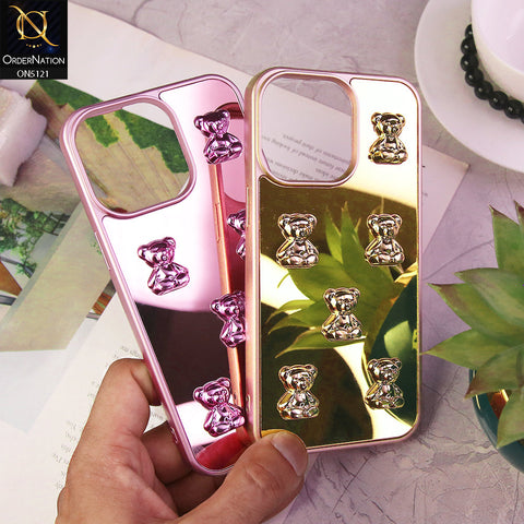 iPhone 14 Pro Max Cover - Rose Gold - 3D Cute Color Electroplating Bear Cartoon Shiny Mirror Soft Border Case