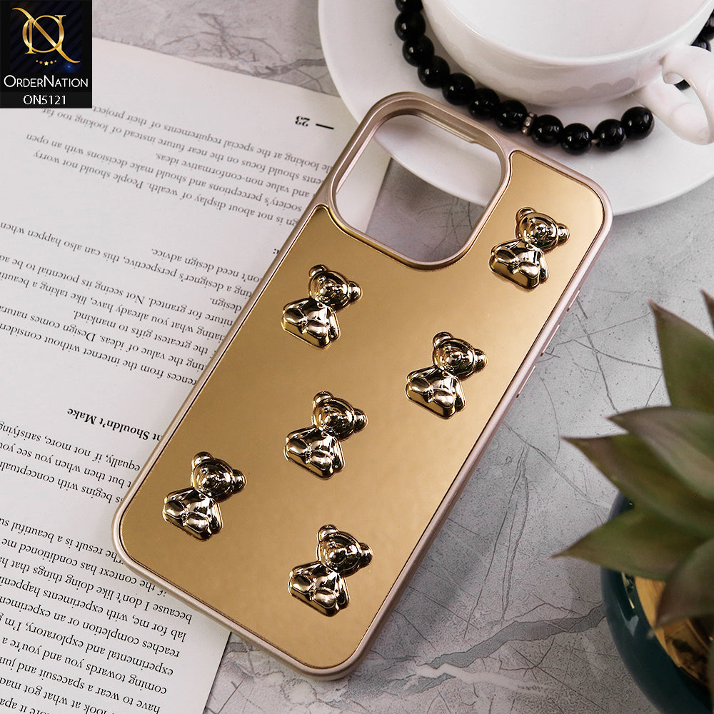 iPhone 15 Pro Max Cover - Golden - 3D Cute Color Electroplating Bear Cartoon Shiny Mirror Soft Border Case