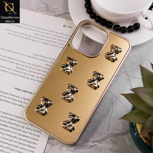 iPhone 15 Pro Max Cover - Golden - 3D Cute Color Electroplating Bear Cartoon Shiny Mirror Soft Border Case