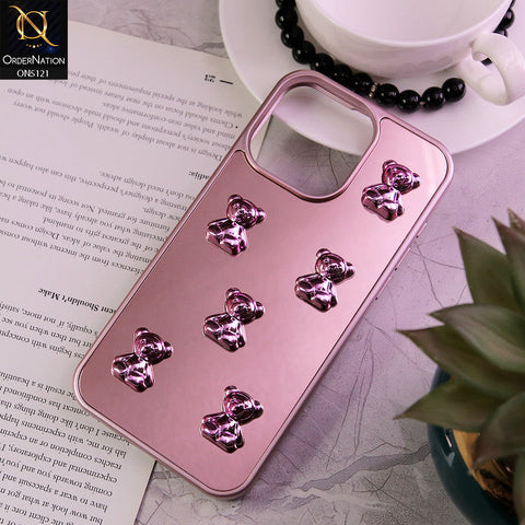 iPhone 15 Pro Max Cover - Rose Gold - 3D Cute Color Electroplating Bear Cartoon Shiny Mirror Soft Border Case