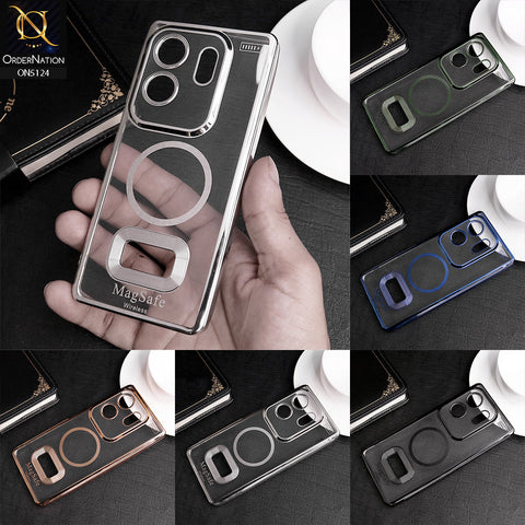 Infinix Zero 30 Cover - Golden - Transparent Electroplating Borders Soft Silicon Magsafe Style Case With Camera Protection