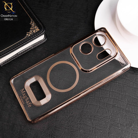 Infinix Zero 30 Cover - Golden - Transparent Electroplating Borders Soft Silicon Magsafe Style Case With Camera Protection