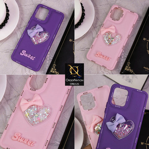 Infinix Note 40 Cover - Purple - New Trendy Rich Boards With 3D Love Heart (Moving Shiny Stars Glitter) & Bow Candy Color Soft Silicon Case