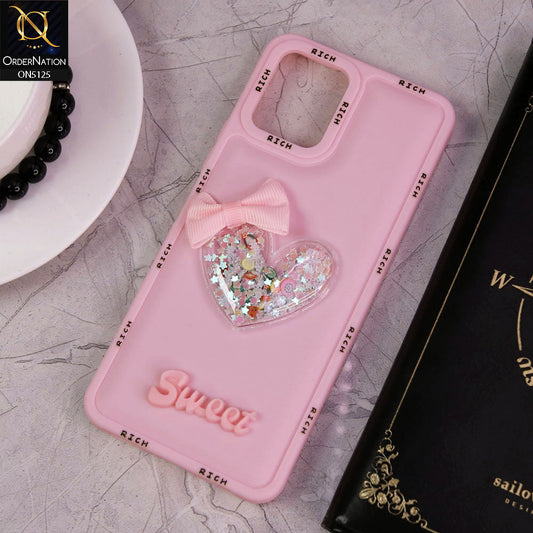 Vivo Y32t Cover - Pink - New Trendy Rich Boards With 3D Love Heart (Moving Shiny Stars Glitter) & Bow Candy Color Soft Silicon Case