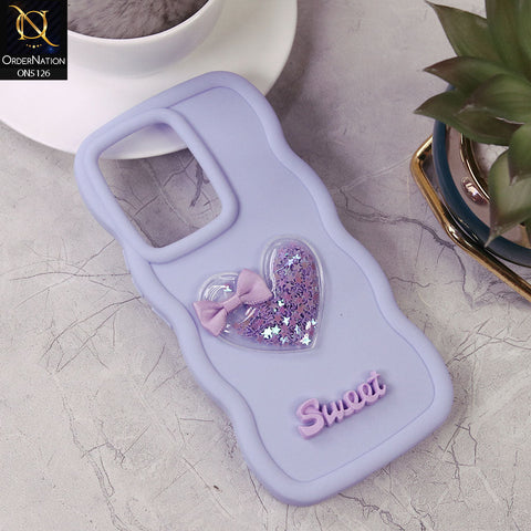 Vivo V29e Cover - Lilac - New Trendy 3D Love Heart (Moving Shiny Stars Glitter) & Bow Sweet Candy Color Soft Silicon Case