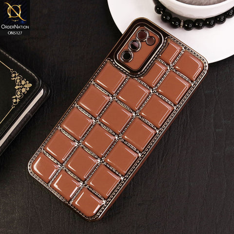 Samsung Galaxy M02s Cover - Orange - New Trendy 3D Electroplating Square Grid Design Soft TPU Case