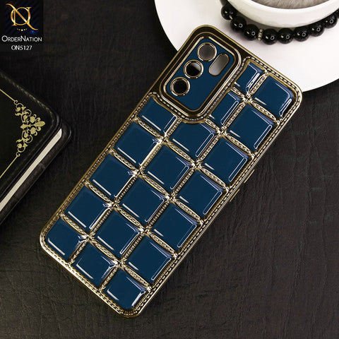 Oppo A16 Cover - Blue - New Trendy 3D Electroplating Square Grid Design Soft TPU Case