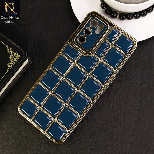 Oppo A55 5G Cover - Blue - New Trendy 3D Electroplating Square Grid Design Soft TPU Case