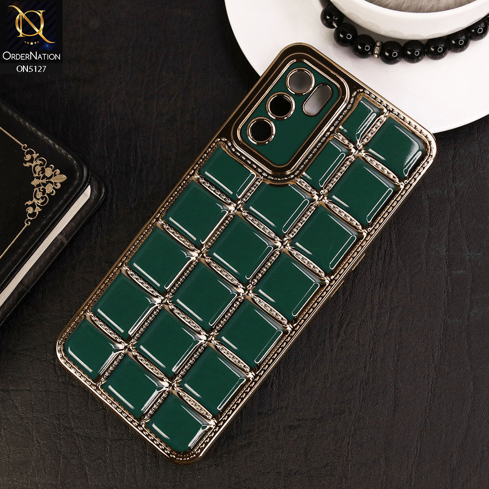 Oppo A54s Cover - Green - New Trendy 3D Electroplating Square Grid Design Soft TPU Case