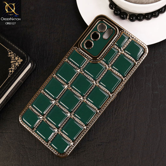 Oppo A55 5G Cover - Green - New Trendy 3D Electroplating Square Grid Design Soft TPU Case