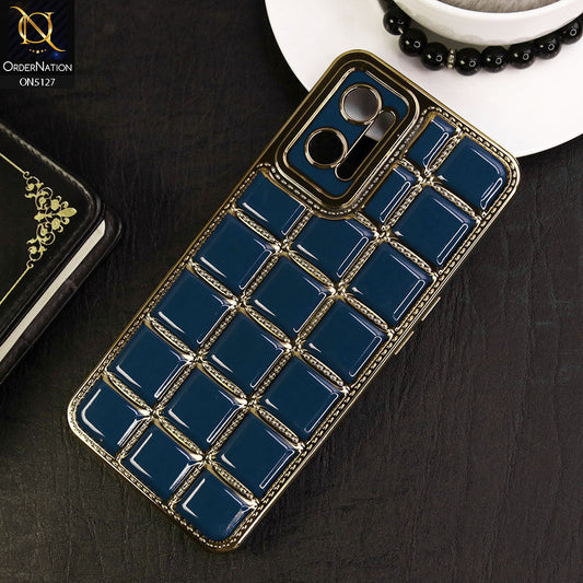 Oppo A96 4G Cover - Blue - New Trendy 3D Electroplating Square Grid Design Soft TPU Case